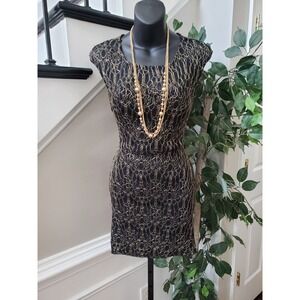 Beware Women's Black Lace Round Neck Casual Sleeveless Knee Length Dress S